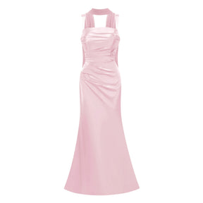 Inmaculada Pink Ruched Satin Maxi Dress Without Gloves