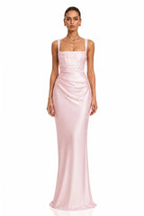 Inmaculada Pink Ruched Satin Maxi Dress Without Gloves