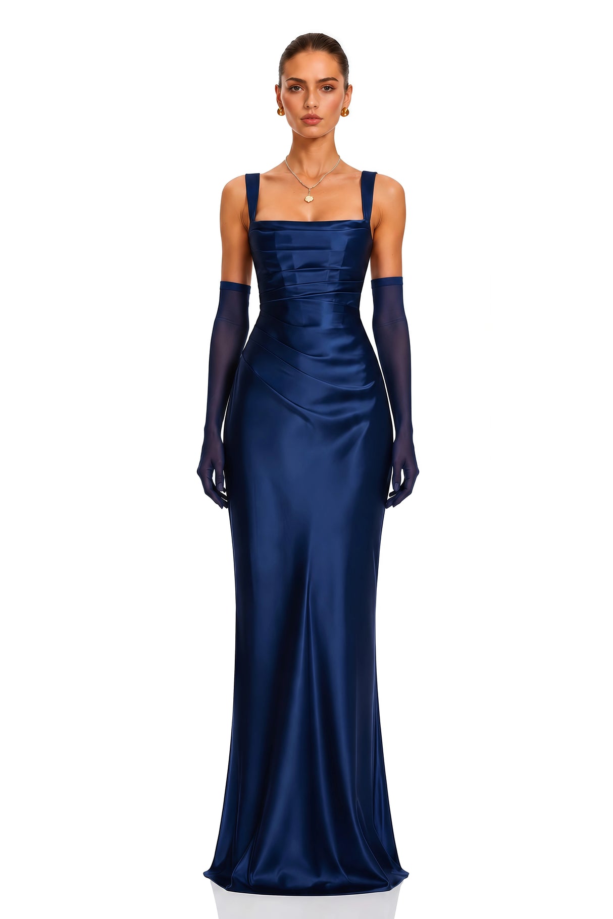 Inmaculada Sapphire Ruched Satin Maxi Dress Without Gloves