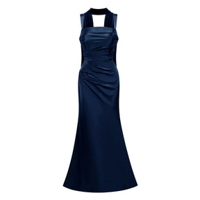 Inmaculada Sapphire Ruched Satin Maxi Dress Without Gloves
