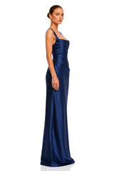 Inmaculada Sapphire Ruched Satin Maxi Dress Without Gloves