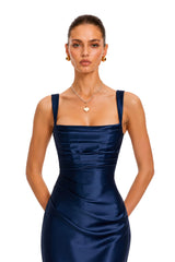 Inmaculada Sapphire Ruched Satin Maxi Dress Without Gloves
