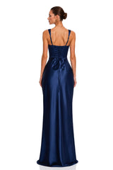 Inmaculada Sapphire Ruched Satin Maxi Dress Without Gloves
