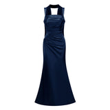 Inmaculada Sapphire Ruched Satin Maxi Dress Without Gloves