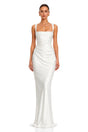Inmaculada White Ruched Satin Maxi Dress Without Gloves