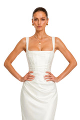 Inmaculada White Ruched Satin Maxi Dress Without Gloves