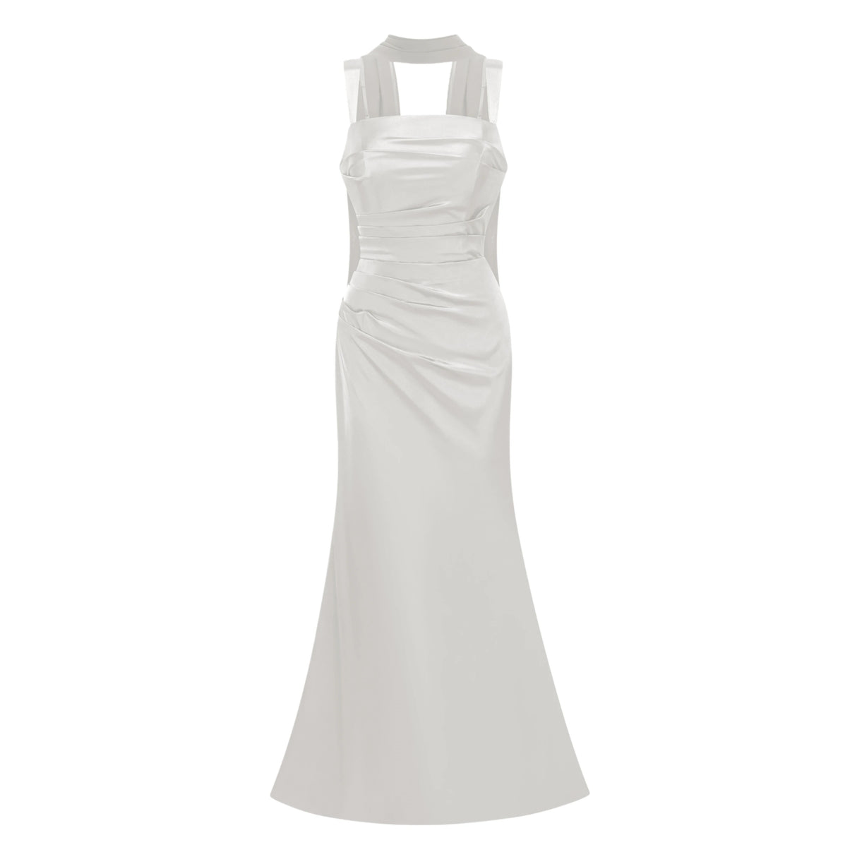 Inmaculada White Ruched Satin Maxi Dress Without Gloves