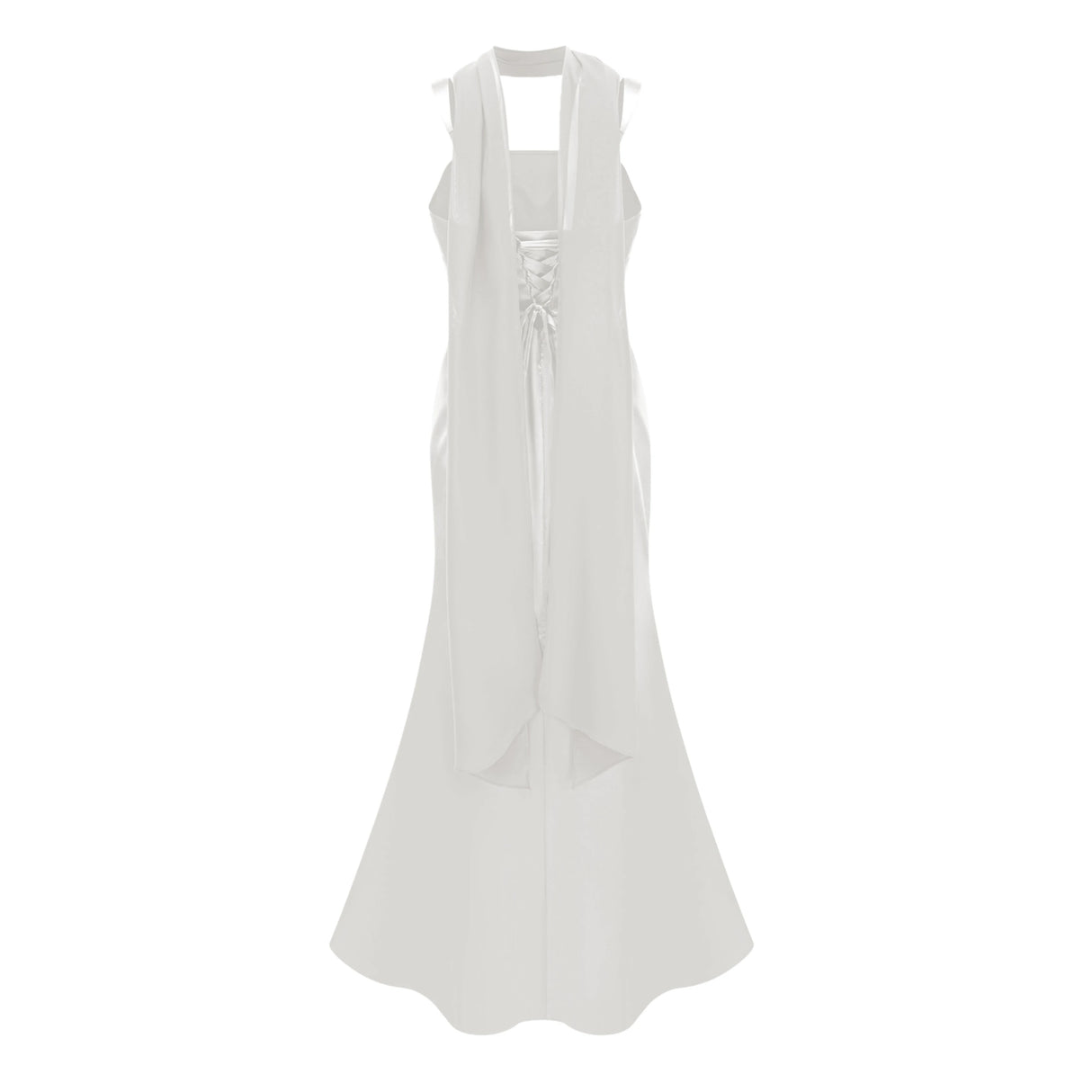 Inmaculada White Ruched Satin Maxi Dress Without Gloves