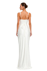 Inmaculada White Ruched Satin Maxi Dress Without Gloves