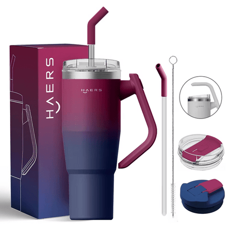 Insulated Stainless Steel Tumbler With Handle – 40 oz – Leakproof Travel Cup With Straw