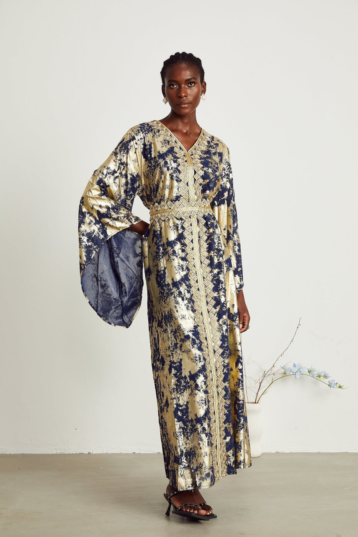 Iolanda Maxi Dress - Guipure Lace Detail - Wide Sleeves - Detachable Waist Tie - Braided Edge Trim
