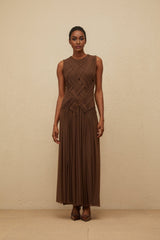 Iolanda Midi Dress - Round Neck - Sleeveless - Tulle - Braid Detailing - Asymmetrical Design