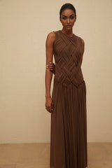 Iolanda Midi Dress - Round Neck - Sleeveless - Tulle - Braid Detailing - Asymmetrical Design