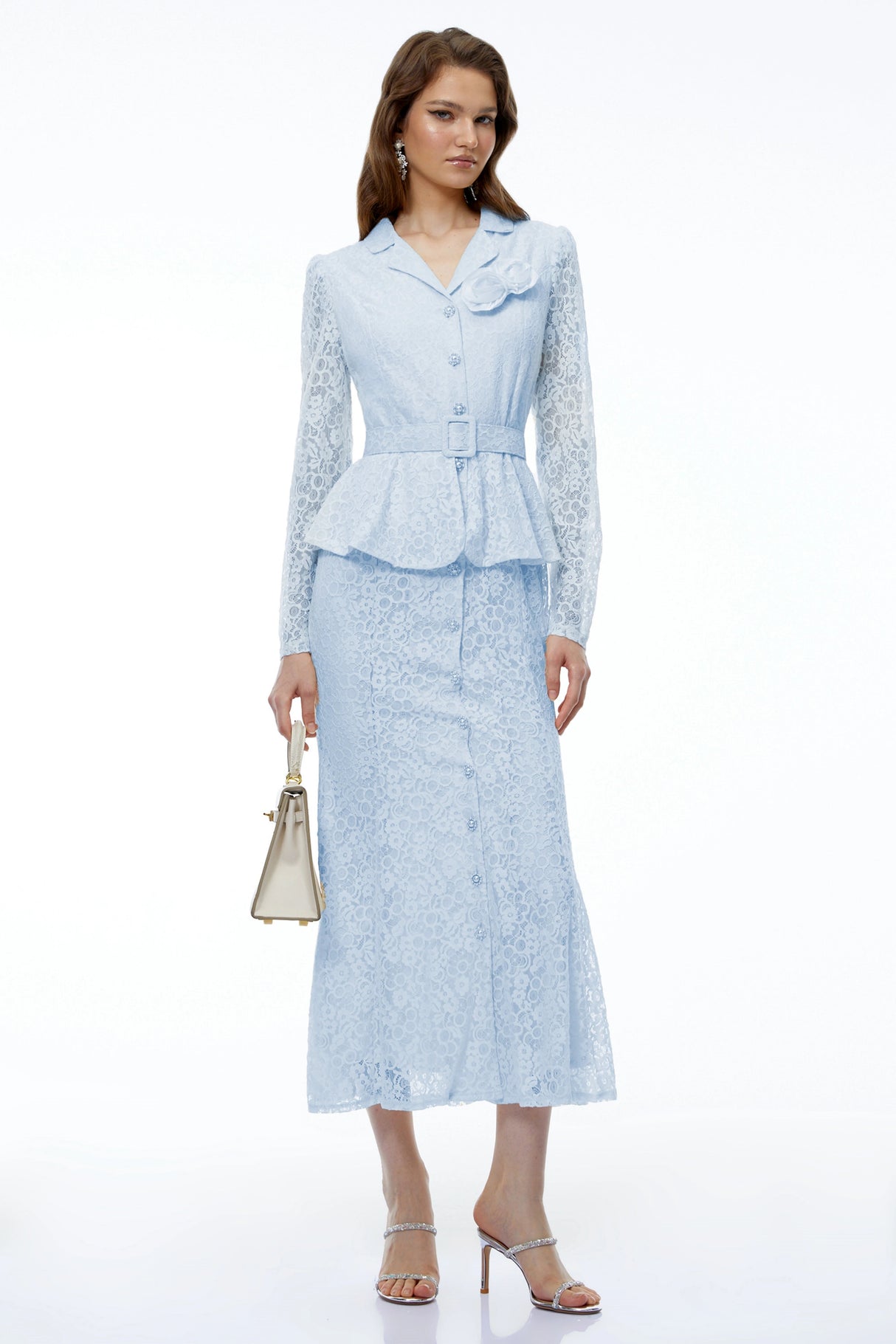 Iona Blue Lace Maxi Dress with 3D Florals