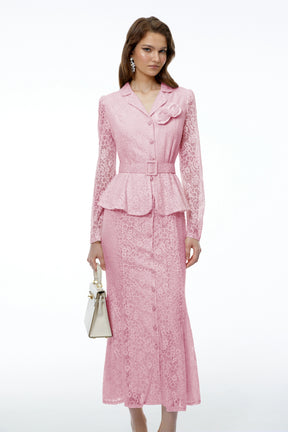 Iona Pink Lace Maxi Dress with 3D Florals