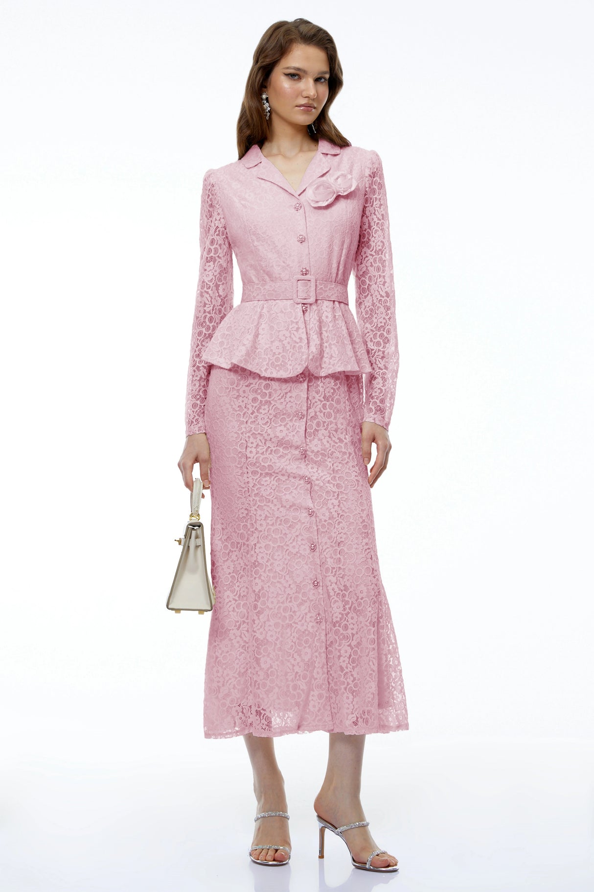 Iona Pink Lace Maxi Dress with 3D Florals