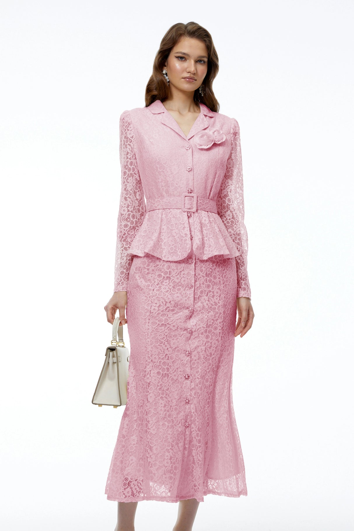 Iona Pink Lace Maxi Dress with 3D Florals