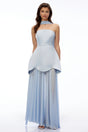 Iphigenia Light Blue Strapless Maxi Dress with Scallop Trim