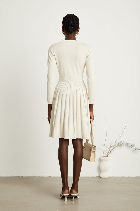 Ippolita Mini Dress - Long Sleeves - Round Neck - Pleated Design - Knitted Construction