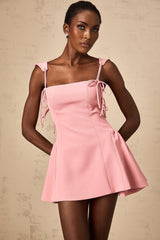 Ippolita Mini Dress - Sleeveless Detachable Self - Tie Straps Pleated Puff Skirt