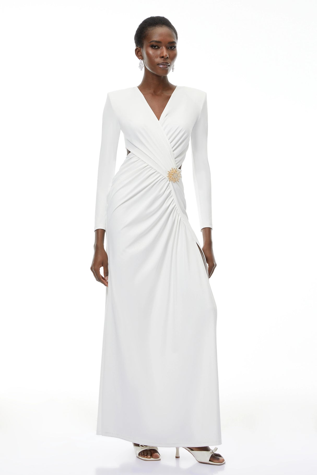 Irena White Cross Front Maxi Dress with Side Slit