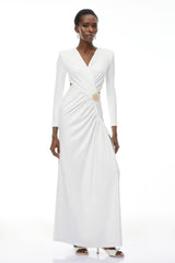 Irena White Cross Front Maxi Dress with Side Slit
