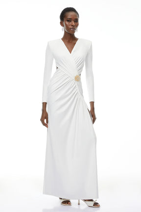 Irena White Cross Front Maxi Dress with Side Slit