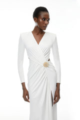 Irena White Cross Front Maxi Dress with Side Slit