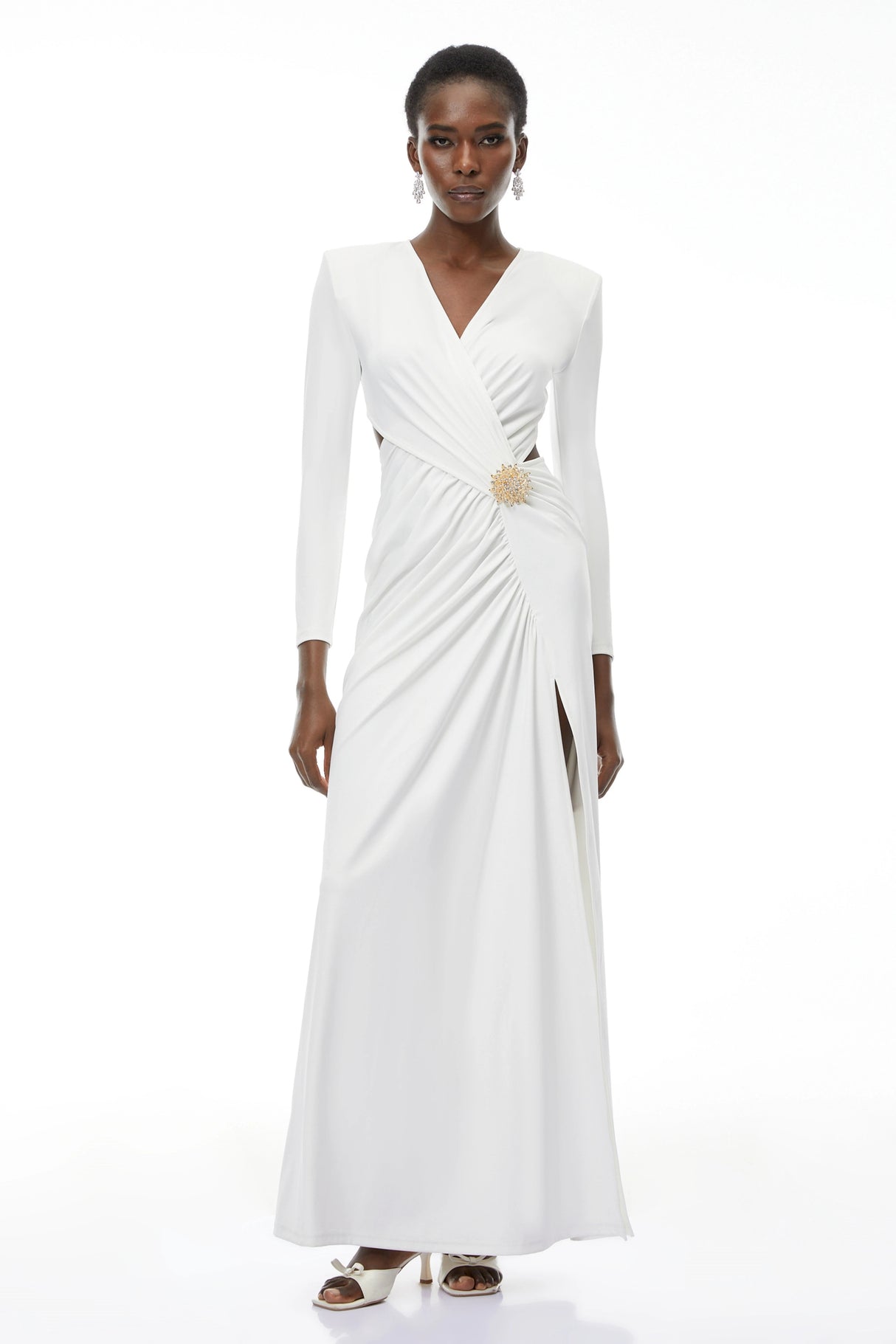 Irena White Cross Front Maxi Dress with Side Slit