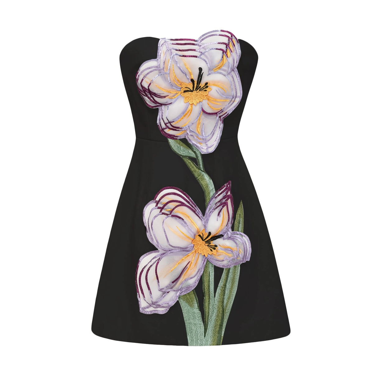 Irène Black OffShoulder Sequin Floral Embroidered Mini Dress