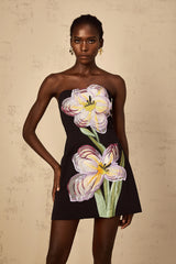 Irène Black OffShoulder Sequin Floral Embroidered Mini Dress