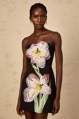 Irène Black OffShoulder Sequin Floral Embroidered Mini Dress