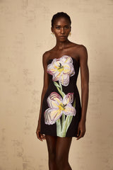 Irène Black OffShoulder Sequin Floral Embroidered Mini Dress