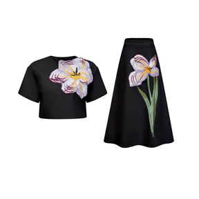 Irène Black Sequin Floral Embroidered Matching Set