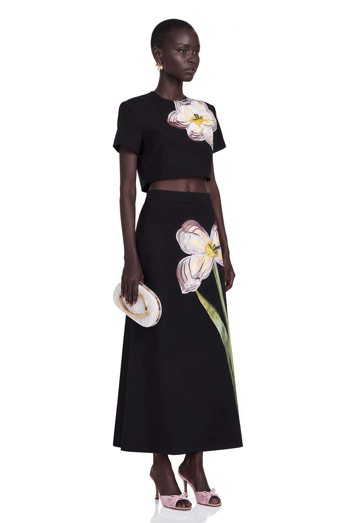Irène Black Sequin Floral Embroidered Matching Set