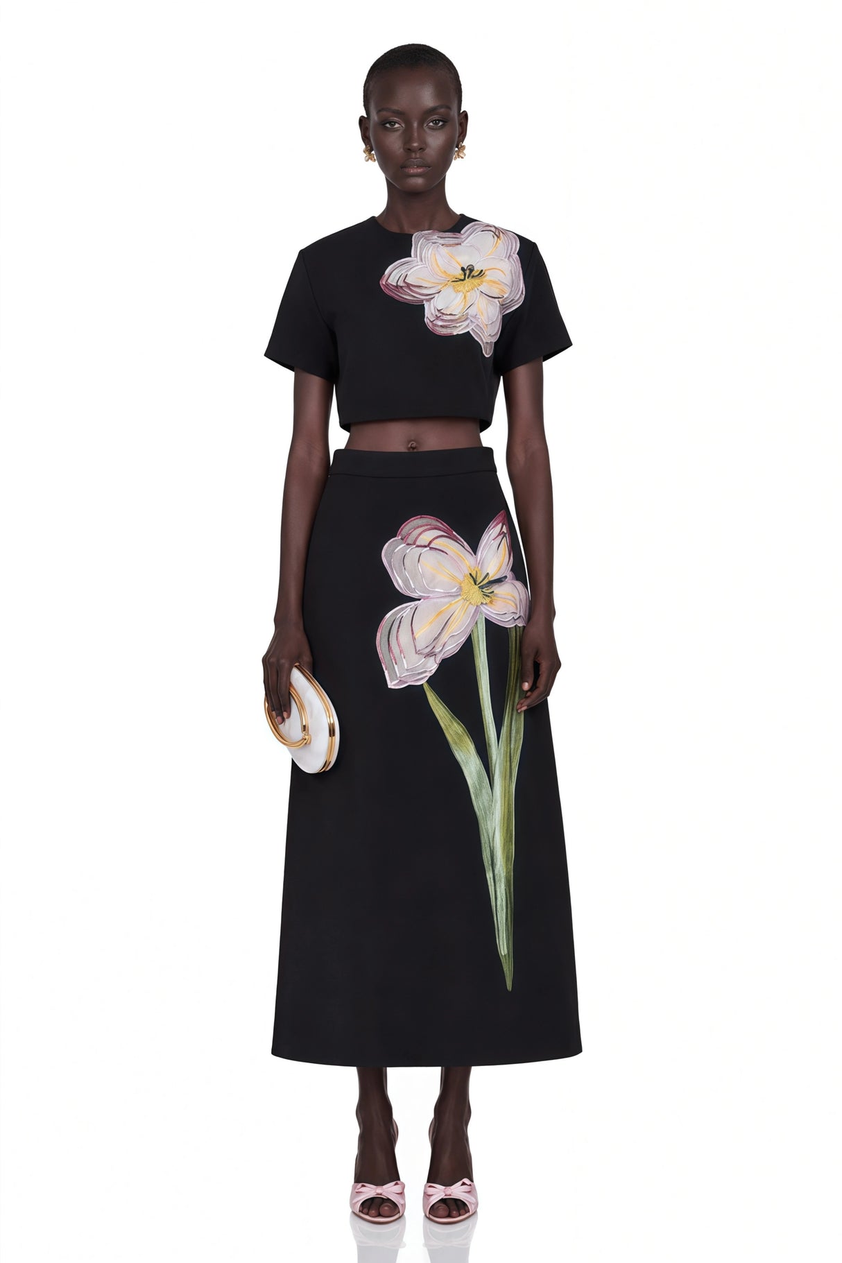 Irène Black Sequin Floral Embroidered Matching Set
