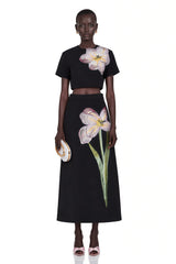 Irène Black Sequin Floral Embroidered Matching Set