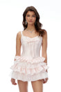 Irene Blush Pink Ruffled Mini Dress with Lace Trim