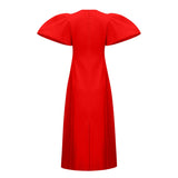 Irène Red Sequined Floral Embroidered Midi Dress