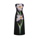 Irène Sequin Embroidered OffShoulder Midi Dress in Black
