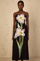 Irène Sequin Embroidered OffShoulder Midi Dress in Black