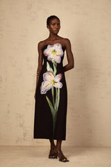 Irène Sequin Embroidered OffShoulder Midi Dress in Black