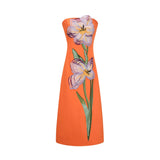 Irène Sequin Embroidered OffShoulder Midi Dress in Orange