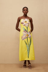 Irène Sequin Embroidered OffShoulder Midi Dress in Yellow