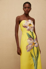 Irène Sequin Embroidered OffShoulder Midi Dress in Yellow