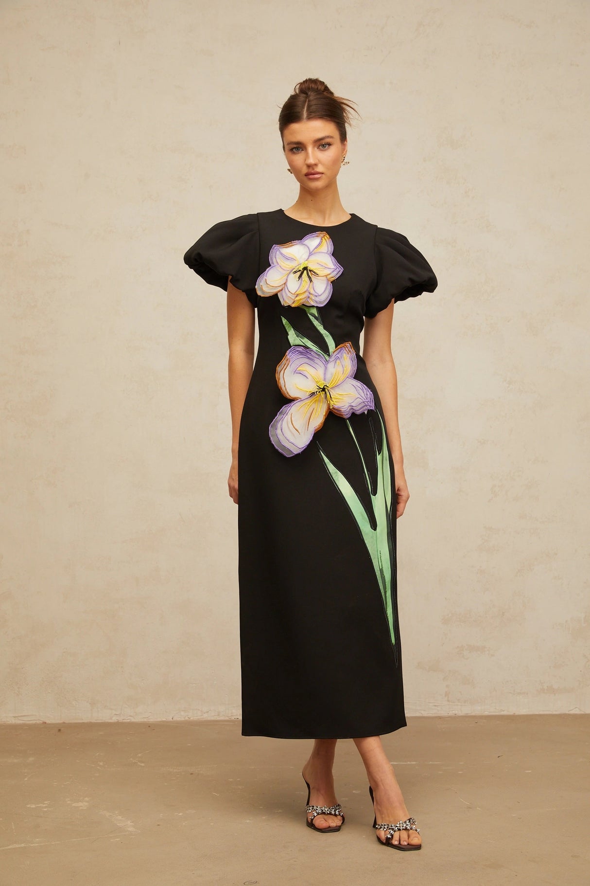Irène sequined floralembroidered midi dress in Black