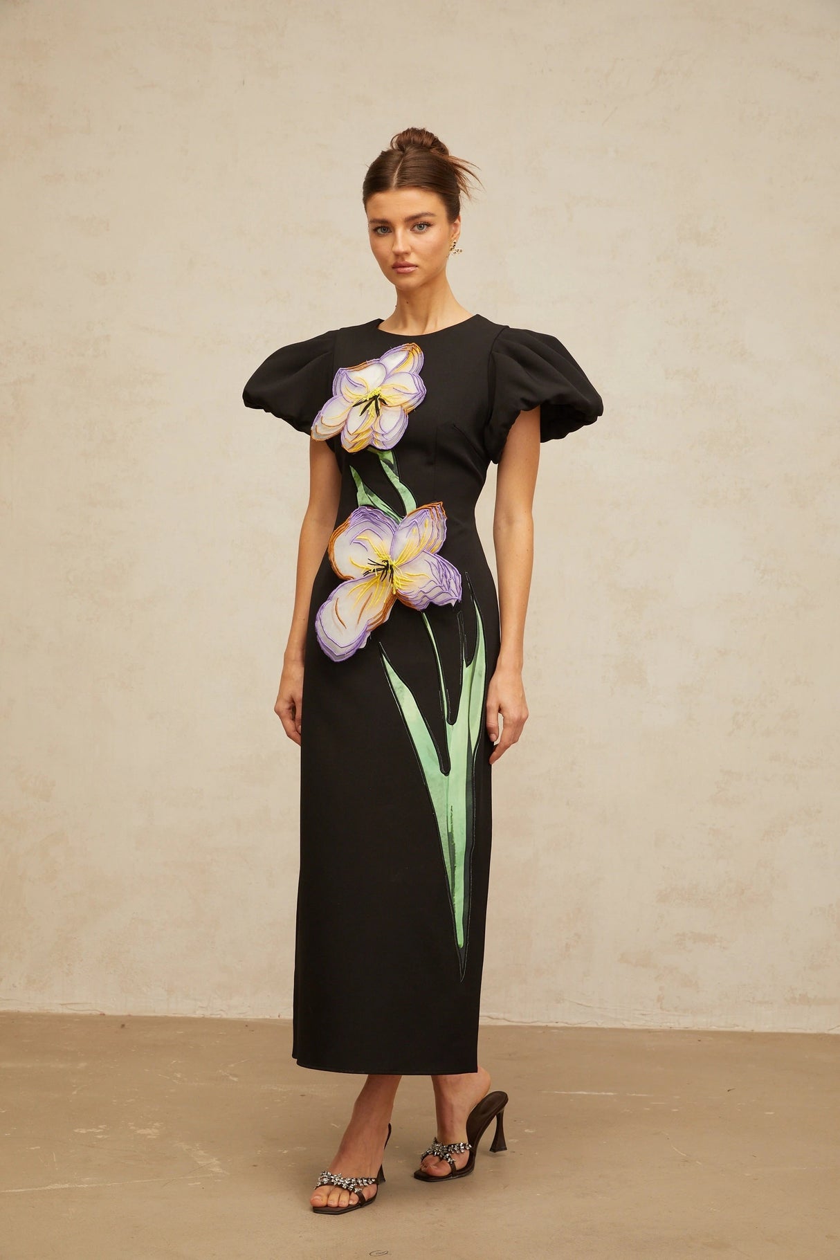 Irène sequined floralembroidered midi dress in Black