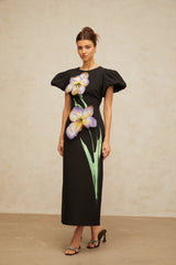 Irène sequined floralembroidered midi dress in Black