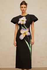 Irène sequined floralembroidered midi dress in Black