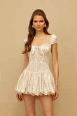 Irène White Lace Panel Satin Mini Dress